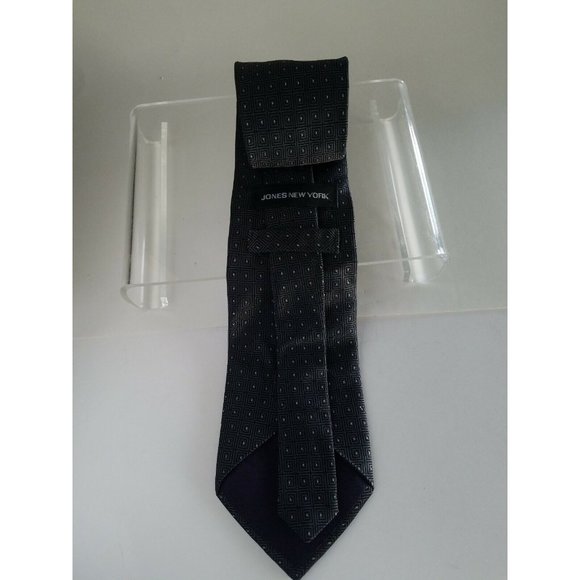 Jones New York Men's Tie Classic Black with Grey mini squares 100% imported Silk - Picture 3 of 4